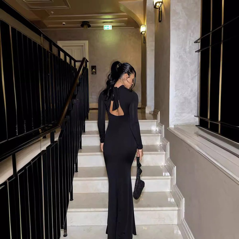 Fall Women Clothing Sexy Cutout Socialite Private Clothing Elegant Three Dimensional Floral Long Sleeve Slim Maxi Dress