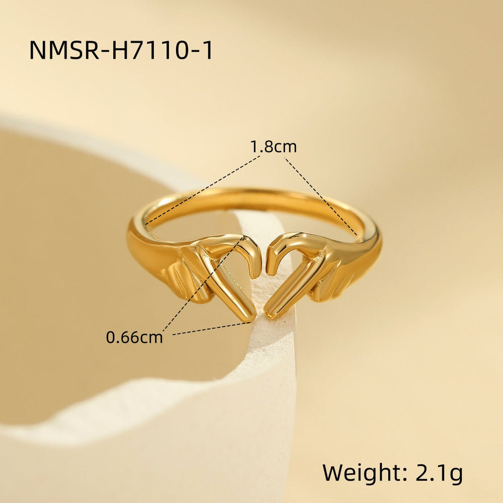 Valentine Day Double Hand Heart Ring Gift Love Heart Shaped Ring Ornament Open Adjustable Couple Ring