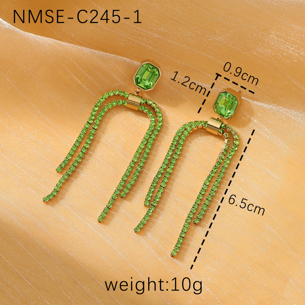 Tassel Pearl Titanium Steel Earrings Women Light Luxury High Grade Diamond Embedded Non Fading Stainless Steel Eardrop