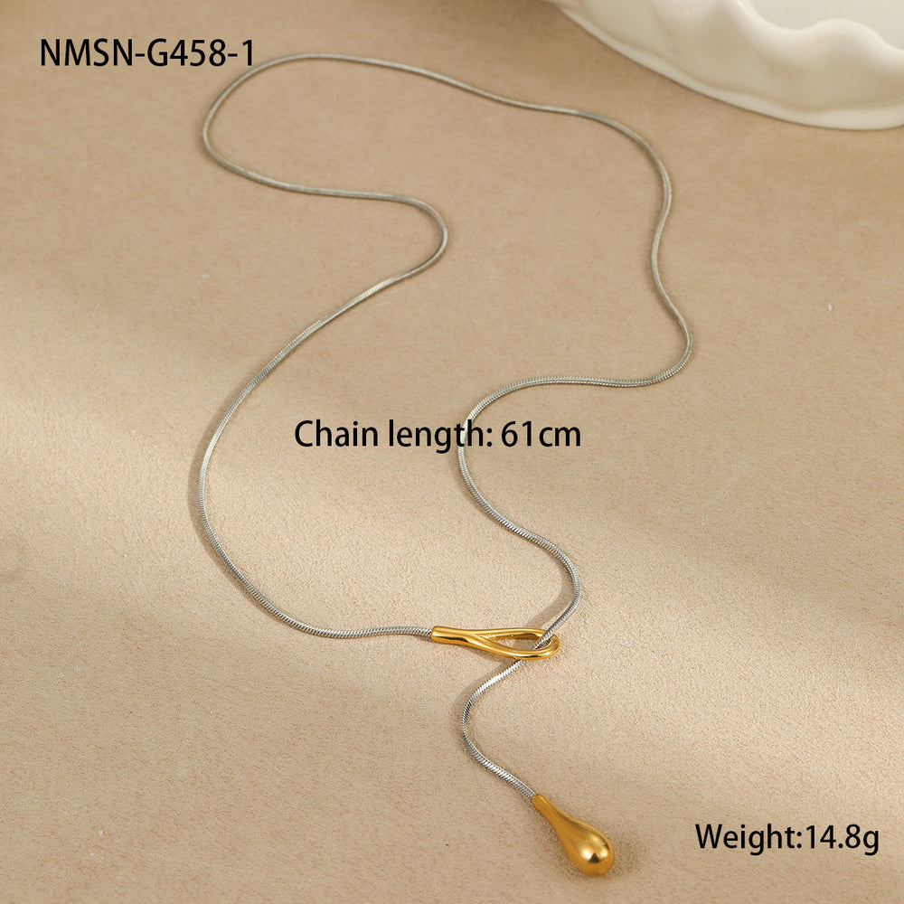 Stainless Steel Necklace Long Water Drop Pull out Y Shaped Chain Necklace for Women Cold Necklace for Women