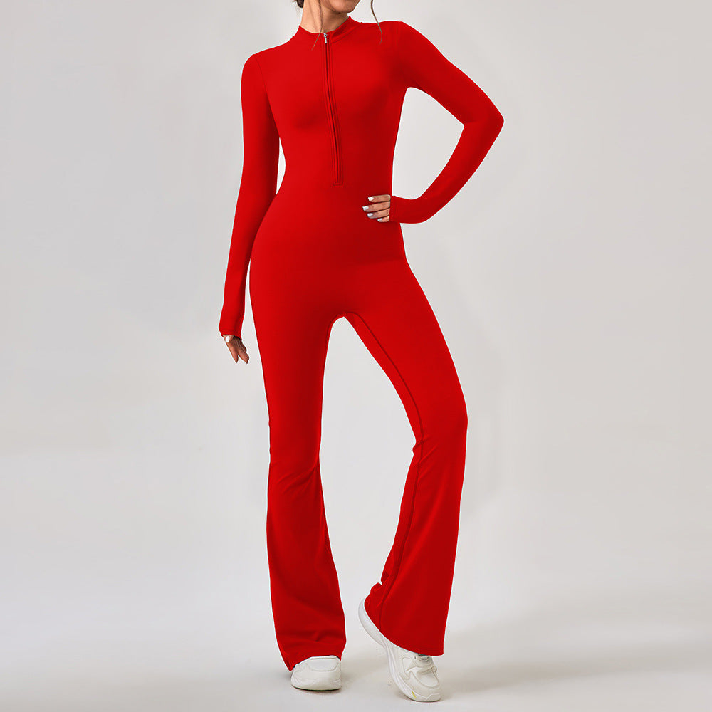 Long Sleeve Zipper Pants Slim Fit Women One Piece Hip Lifting Sport Sportswear