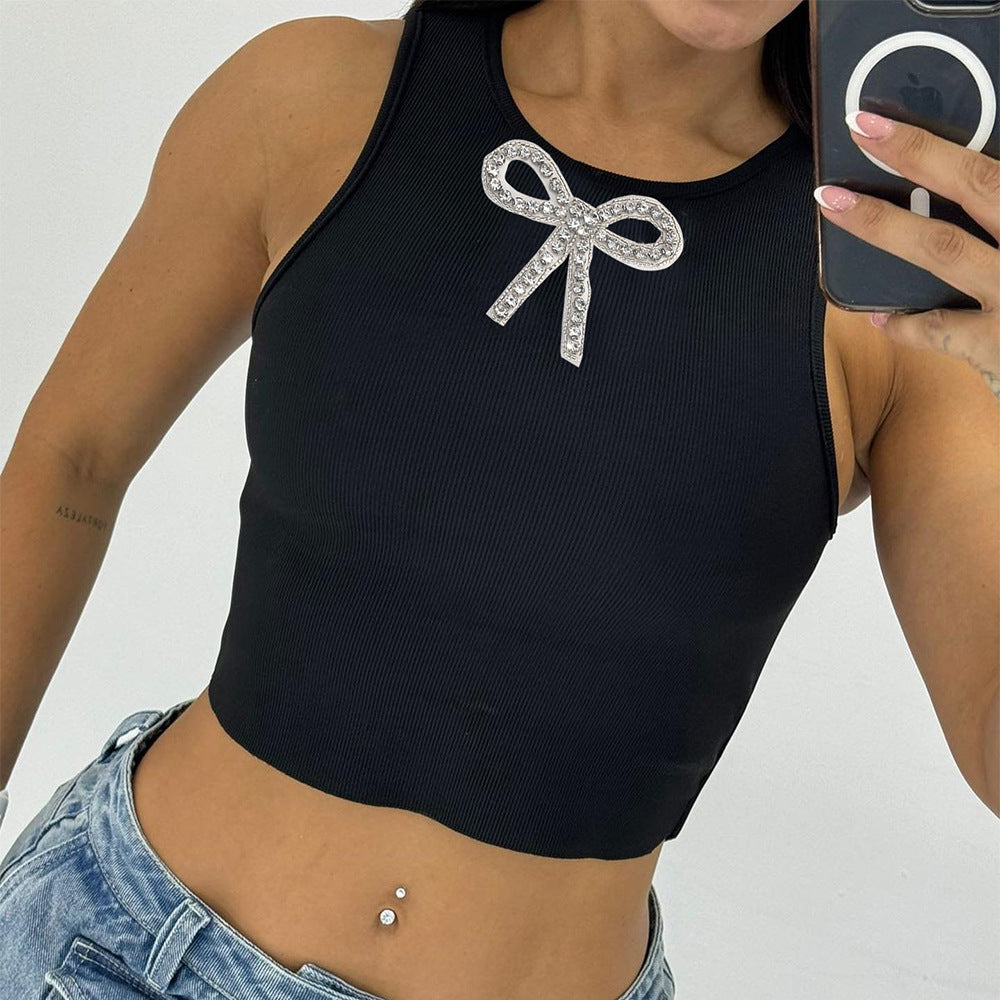 Summer Small Personality Bare Cropped Slim Fit Seam Diamond Women Vest