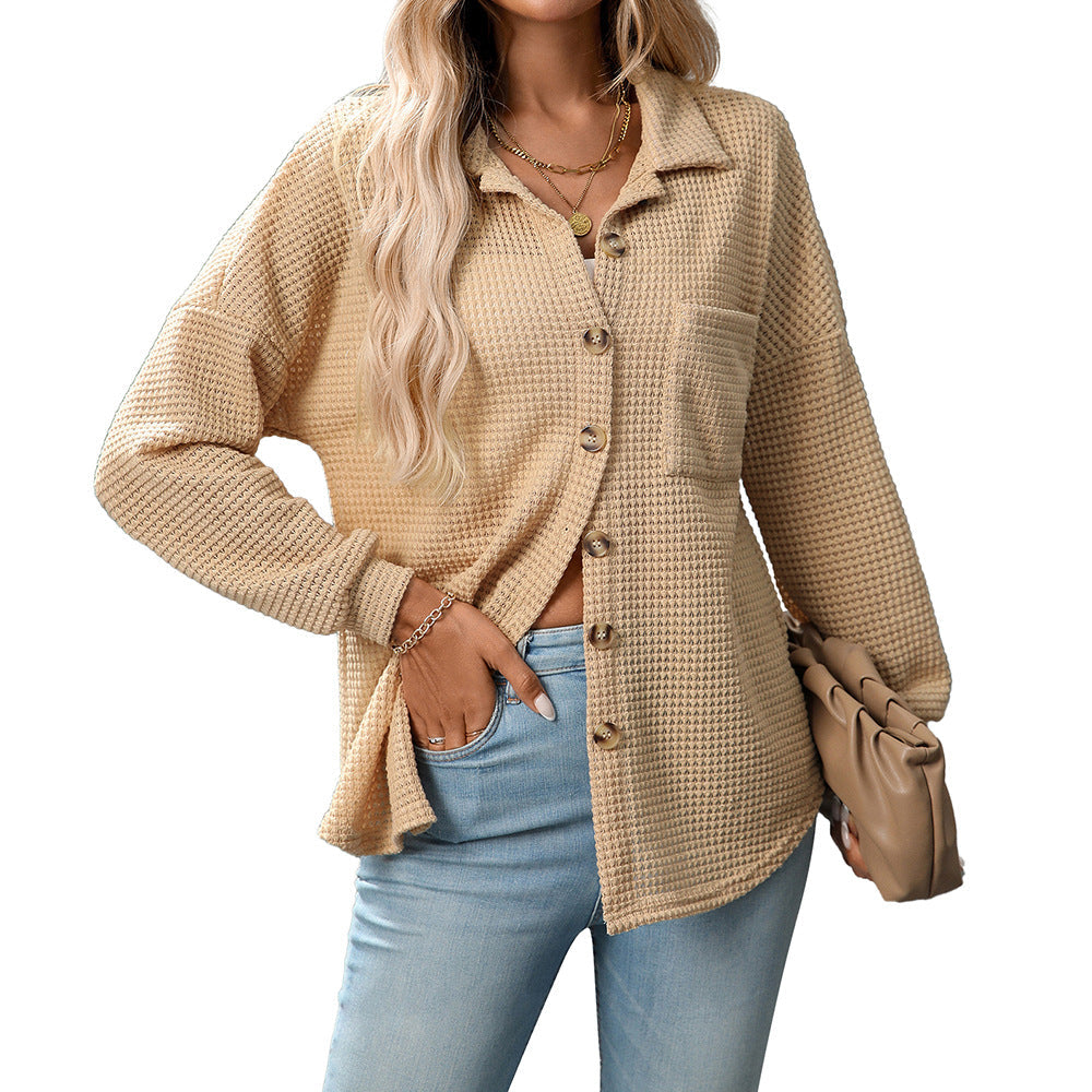 Women Autumn Winter Loose Waffle Casual Office All Matching Shirt