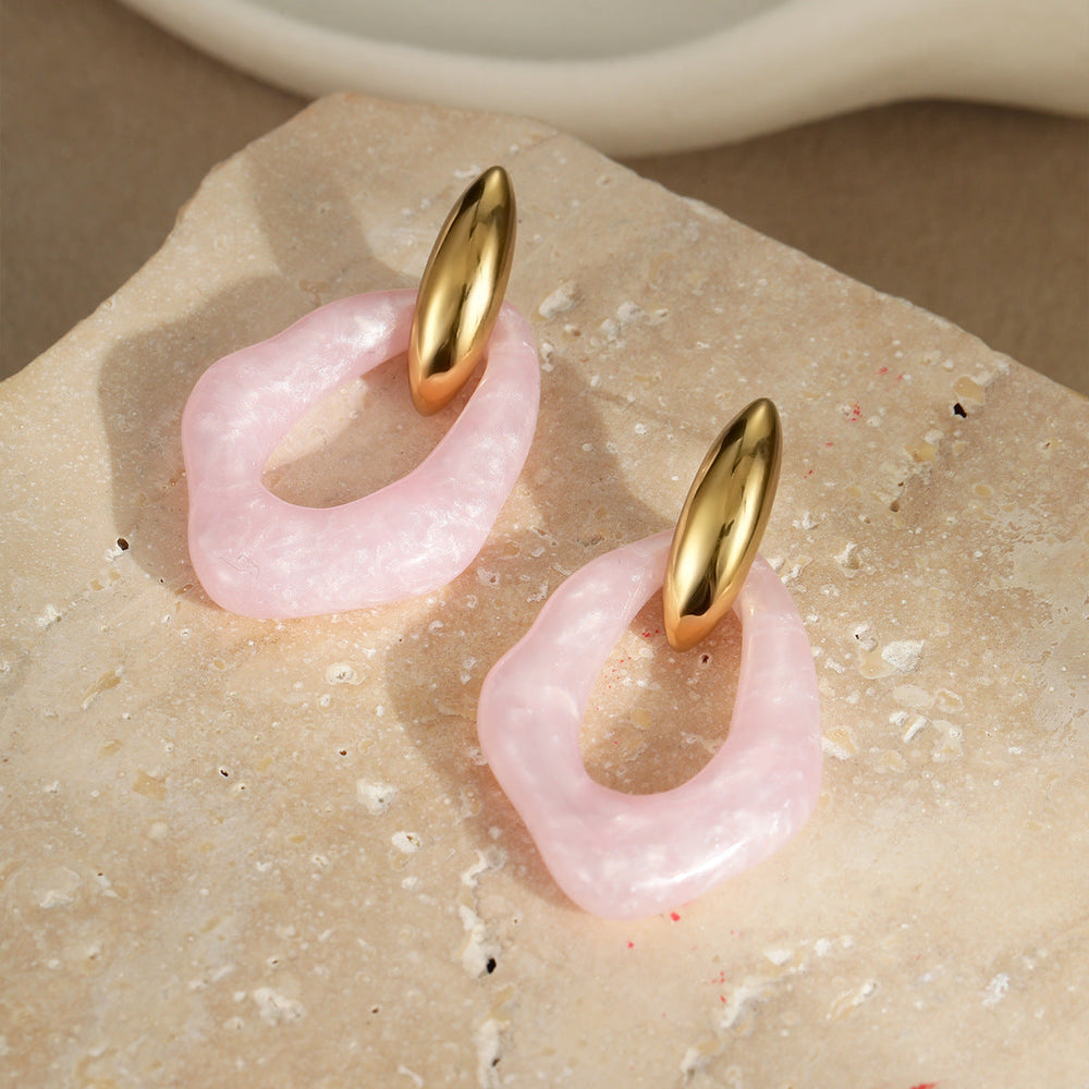 Macaron Color Resin Stainless Steel Gold Plated Earrings Cute Simple High Sense Ear Rings