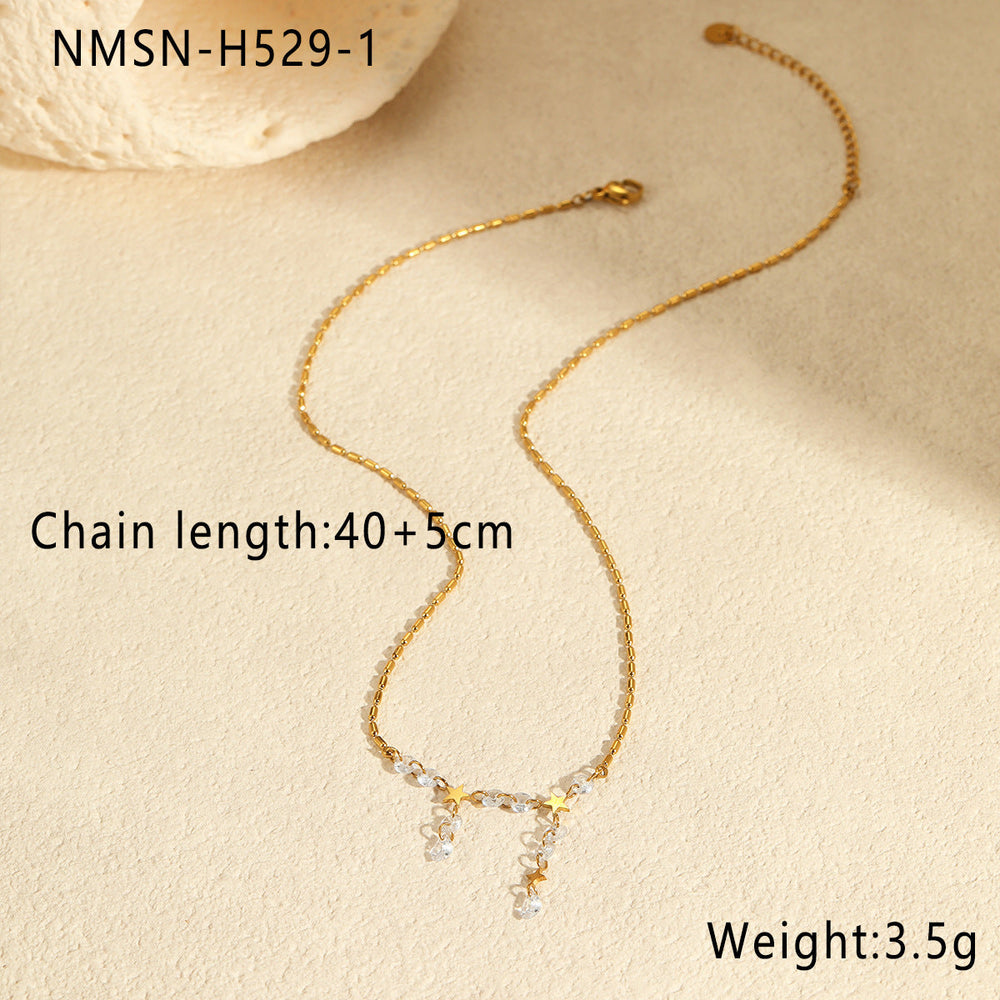 Exquisite Tassel High Grade Stainless Steel Necklace Plated 18 Real Gold Inlaid Zircon All Match Clavicle Chain