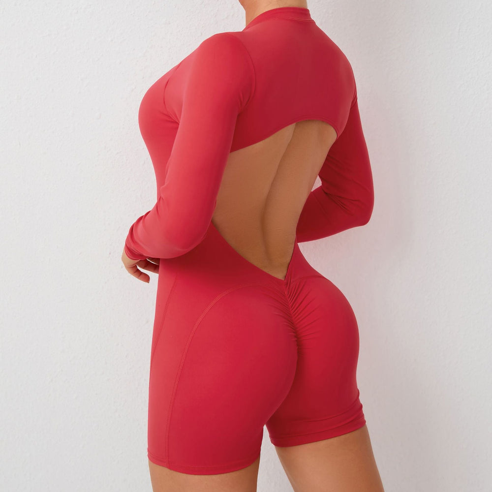 Hollow Out Cutout Beauty Back Half Open Zipper One Piece Peach Hip Sports Fitness Bare Back Quick Drying Yoga Jumpsuit