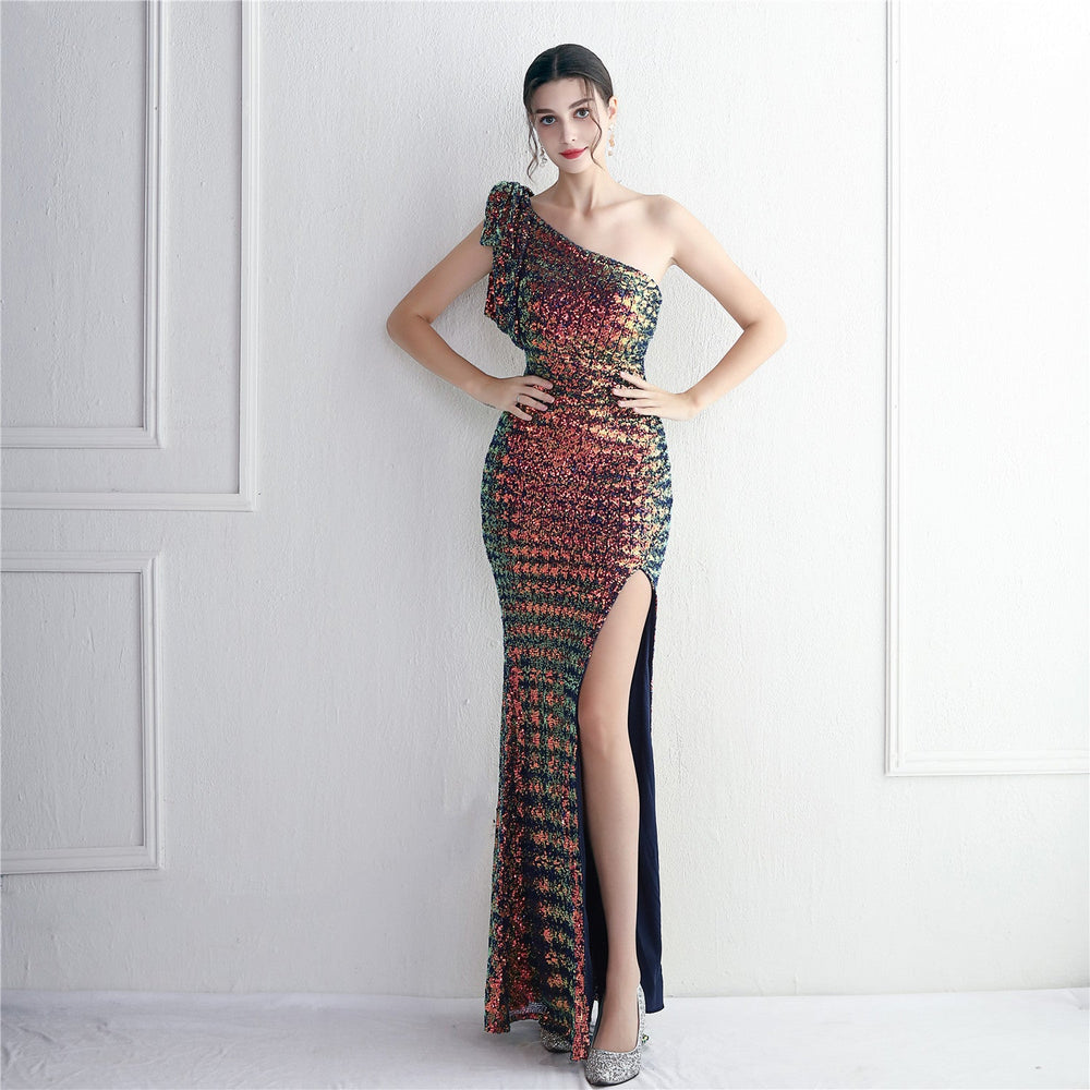 Craft Sequined Toast Clothing Long One Shoulder Appreciation Dinner Slim Fit Fishtail Wedding Socialite