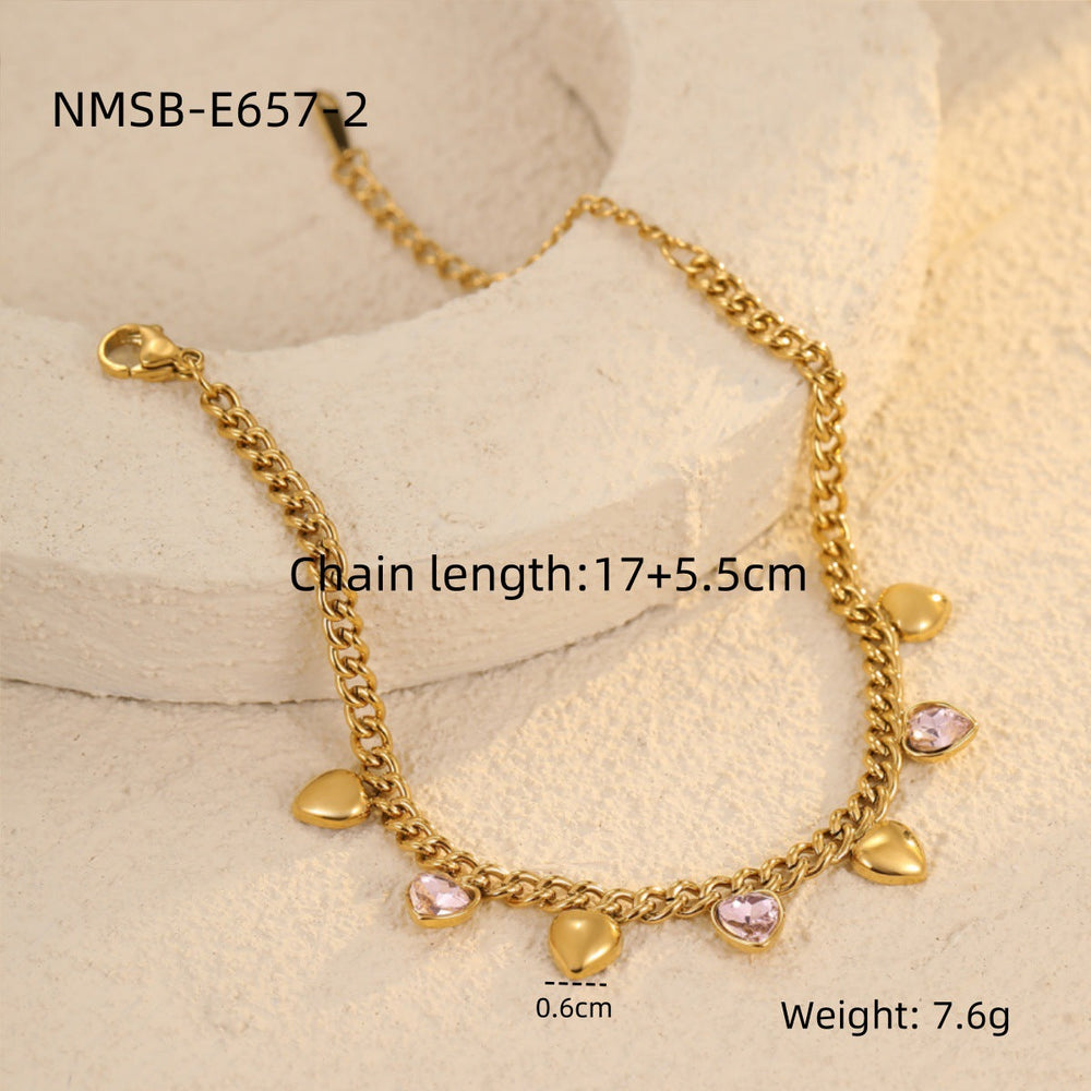 Classic All Match Stainless Steel Bracelet High Grade Colored Loving Heart Geometric Abstract Rhinestone Tassel Titanium Steel Jewelry