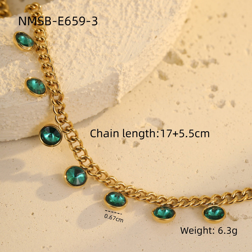 Classic All Match Stainless Steel Bracelet High Grade Colored Loving Heart Geometric Abstract Rhinestone Tassel Titanium Steel Jewelry