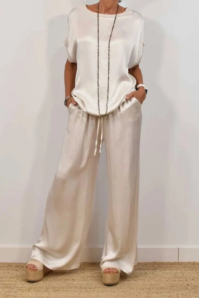 Spring Summer Trend Loose Shirt Wide Leg Pants Casual Two Piece Sets