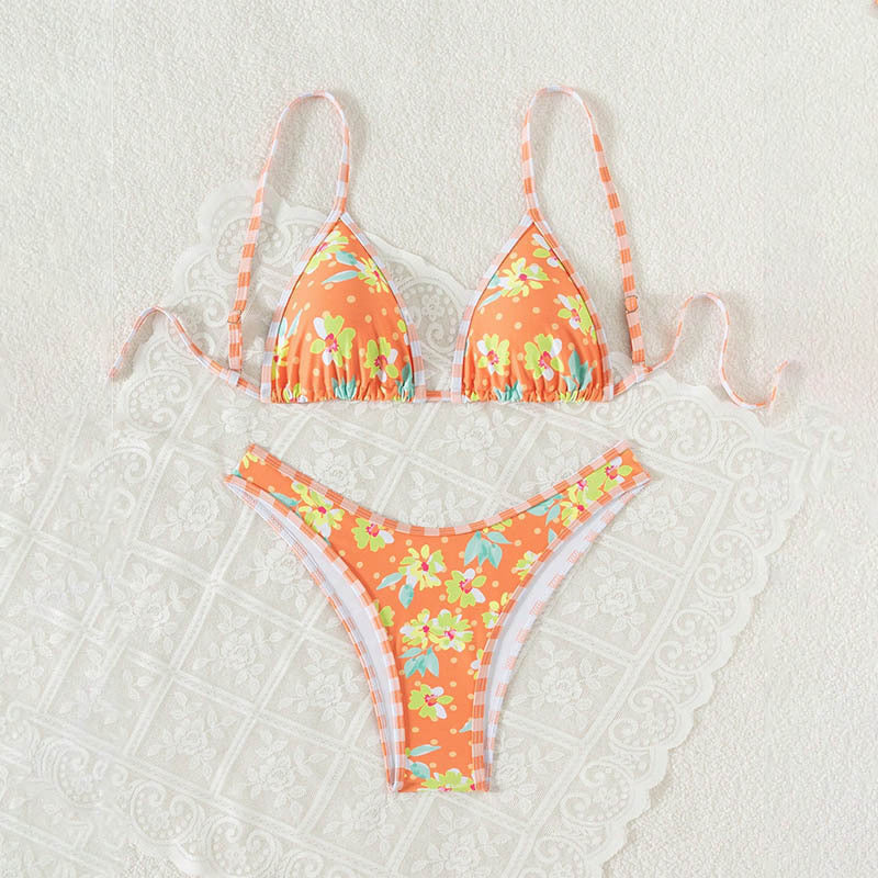 Printed Lace up Bikini Swimsuit Women Holiday Spring Beach Swimsuit