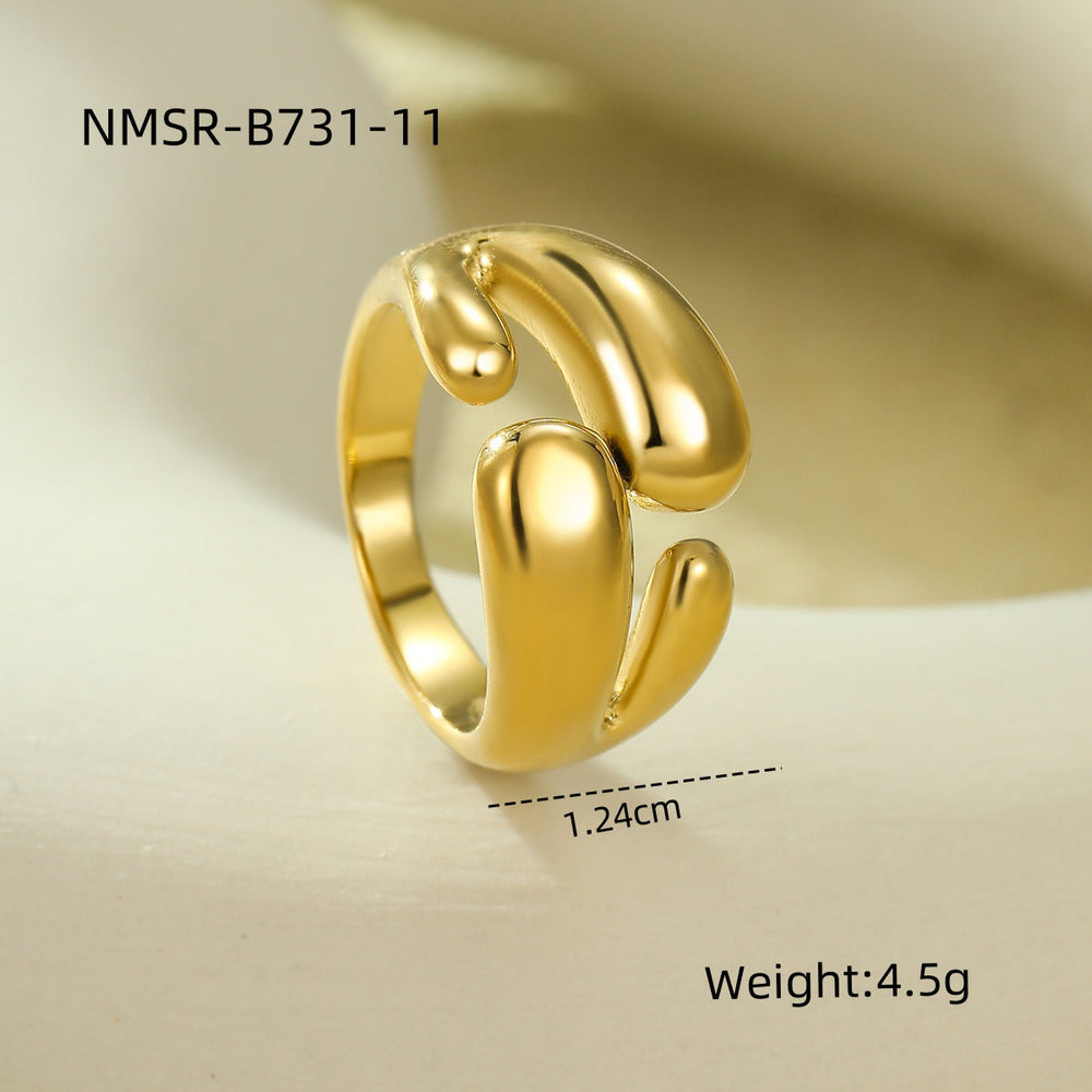 Niche High Grade Stainless Steel Ring Geometric Abstract Open Irregular Asymmetric Non Fading Titanium Steel Ring Ornament