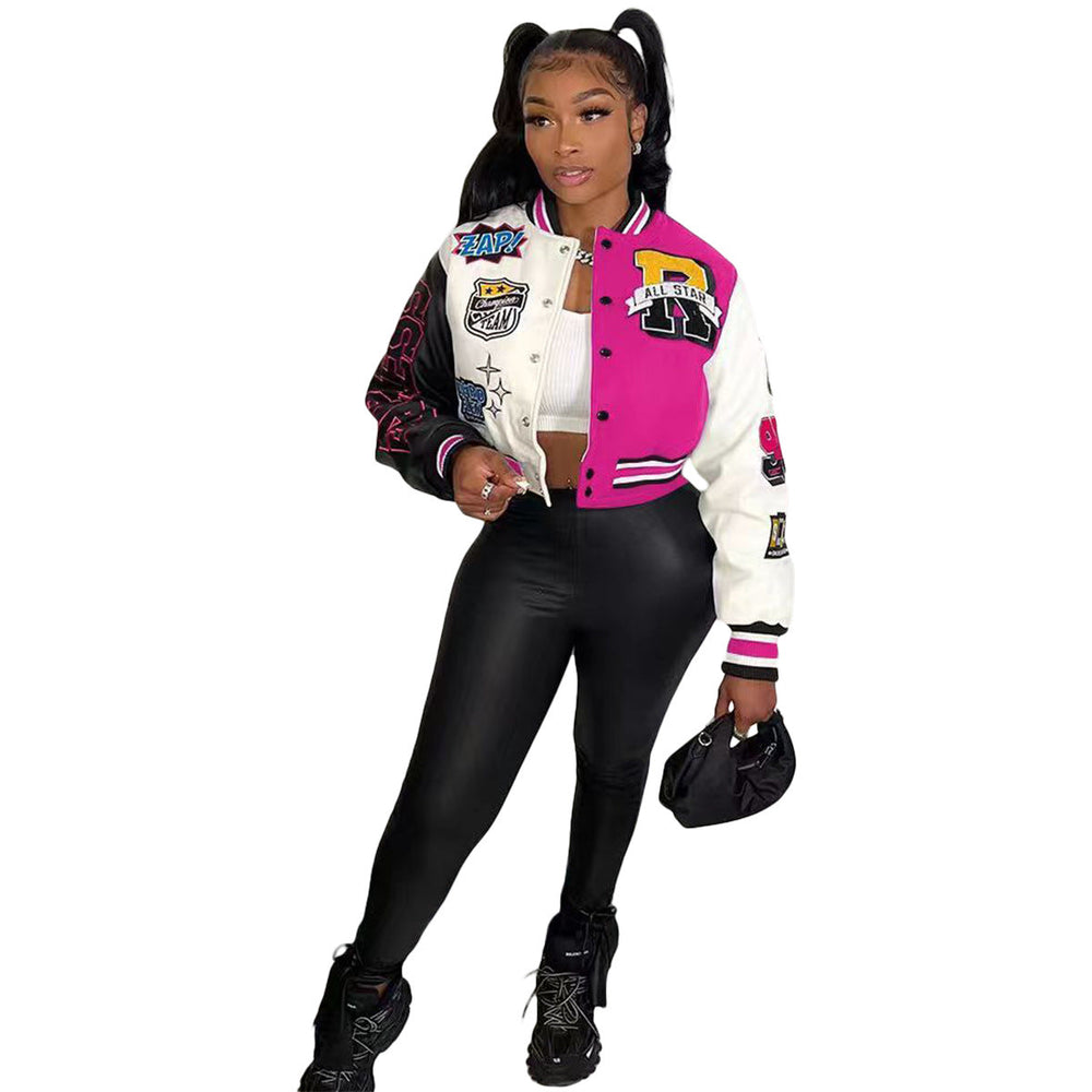 Urban Autumn Winter Positioning Printing Press Button Stitching Thread Varsity Jacket