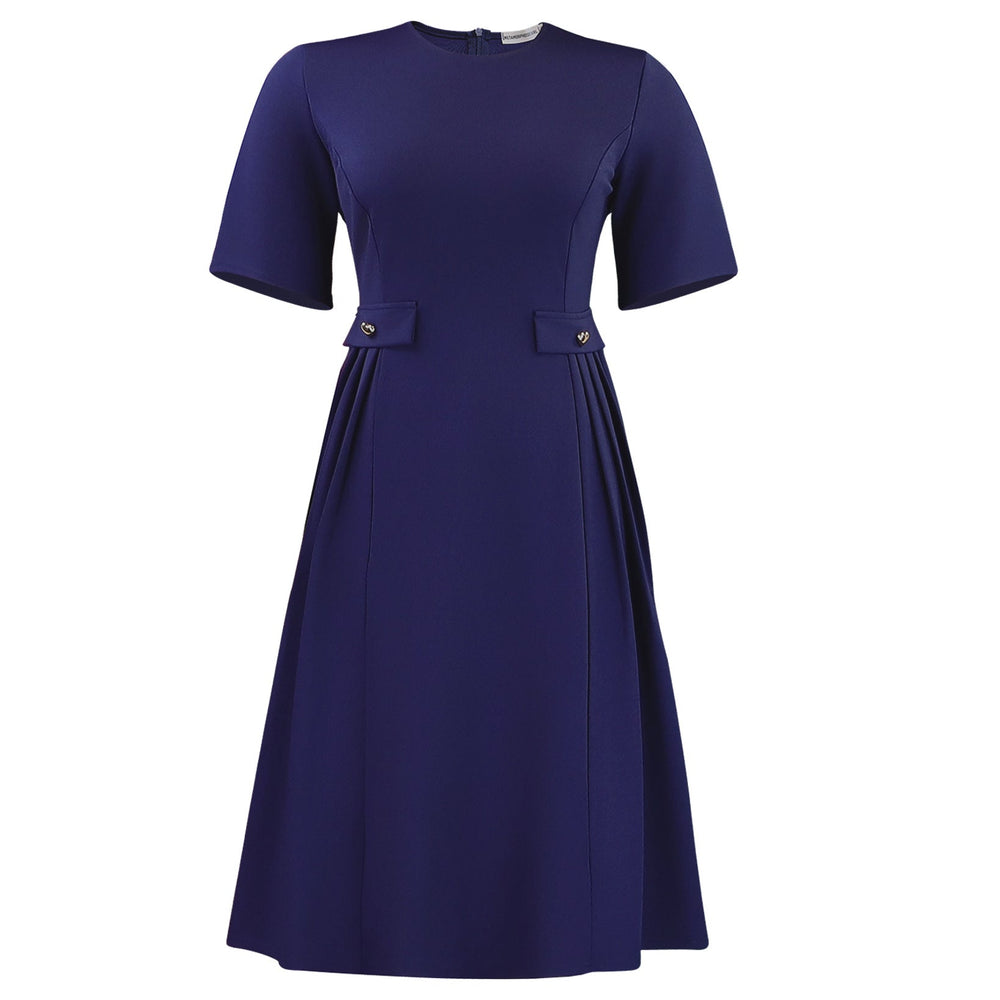 Women Wear Summer round Neck Short Sleeve Elegant Solid Color Midi Dress