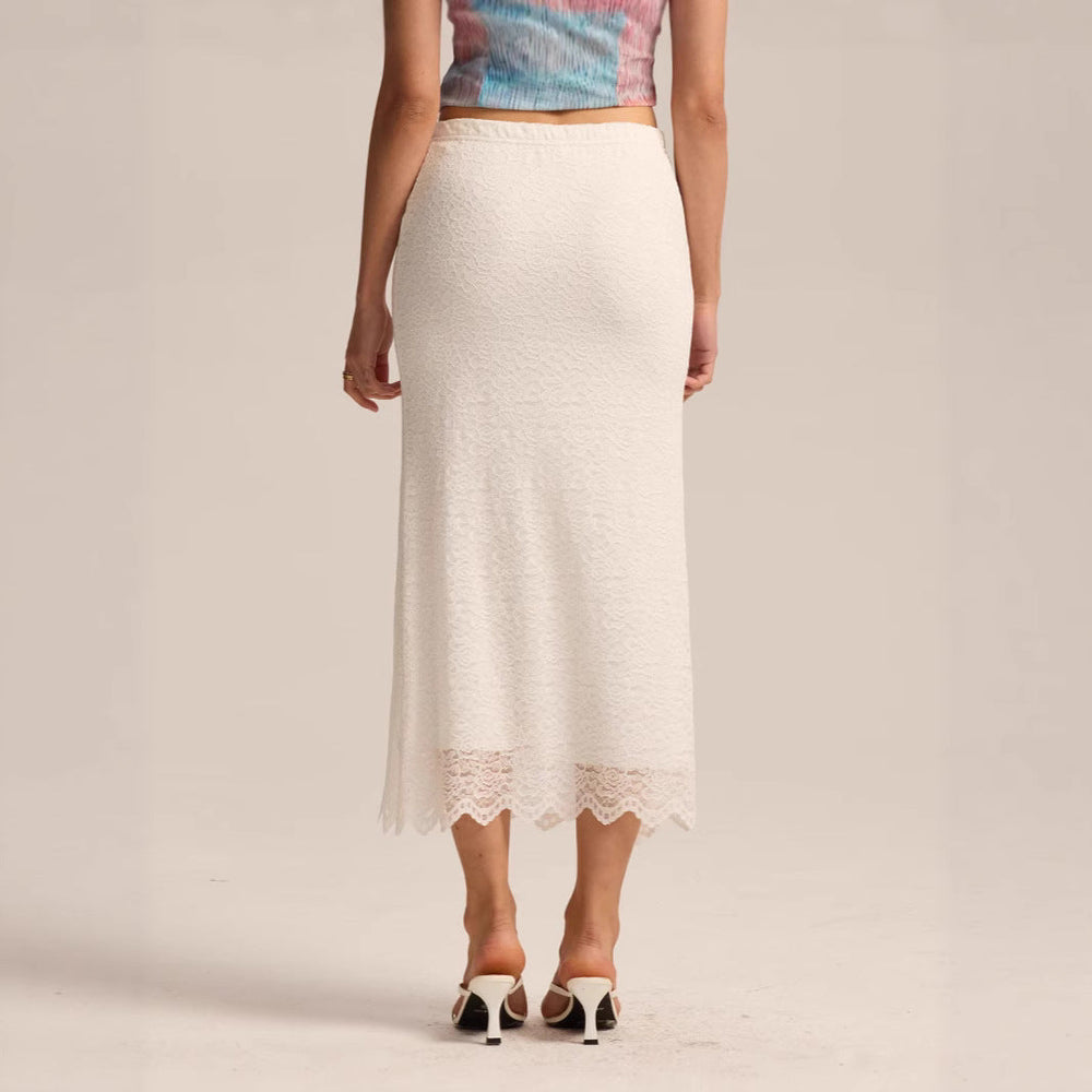 Women Clothing Lace Skirt Spring Summer High Waist One Step Skirt Sexy Slim Hip Long Skirt