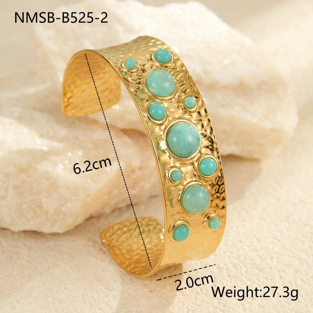 Medieval Titanium Steel Bracelet Color Natural Stone Special Interest Design Stainless Steel Open Ended Bracelet