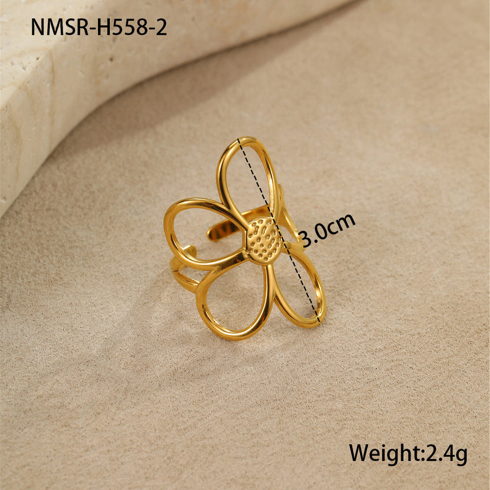 Gold Silver Color Matching Hollow Out Cutout out Floral Titanium Steel Ring Stainless Steel Earrings Mild Luxury Retro Earrings Hand Jewelry
