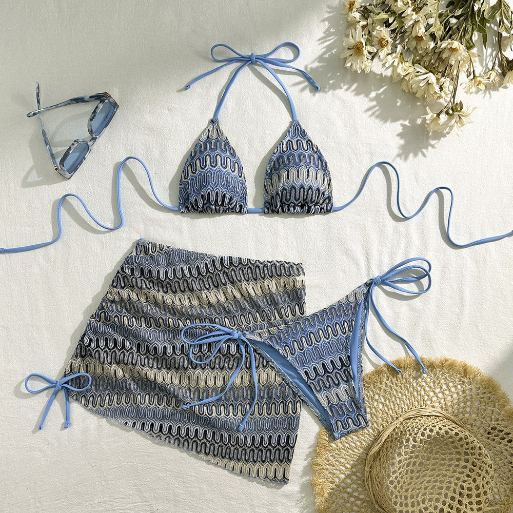 Embroidery Gradient Sexy Three Piece Suit Swimwear Swimsuit Bikini Bikini