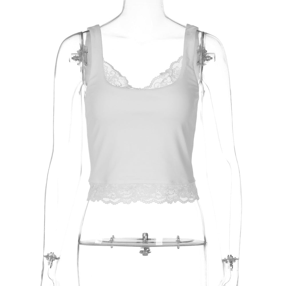 Sexy Lace All Match Solid Color Sexy Short Vest Top Women Clothing
