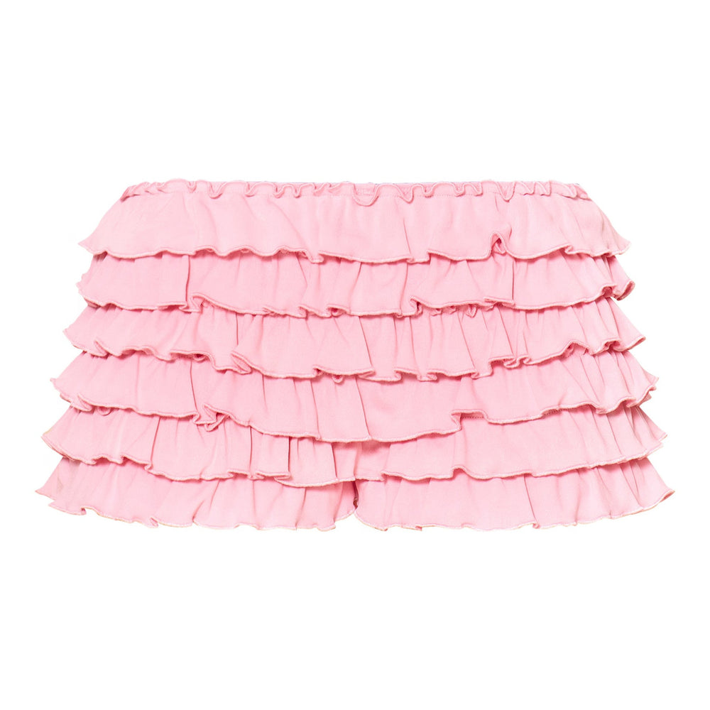 Women Clothing Solid Color Frill Wavy Casual Lantern Dress Short Skirt Culottes