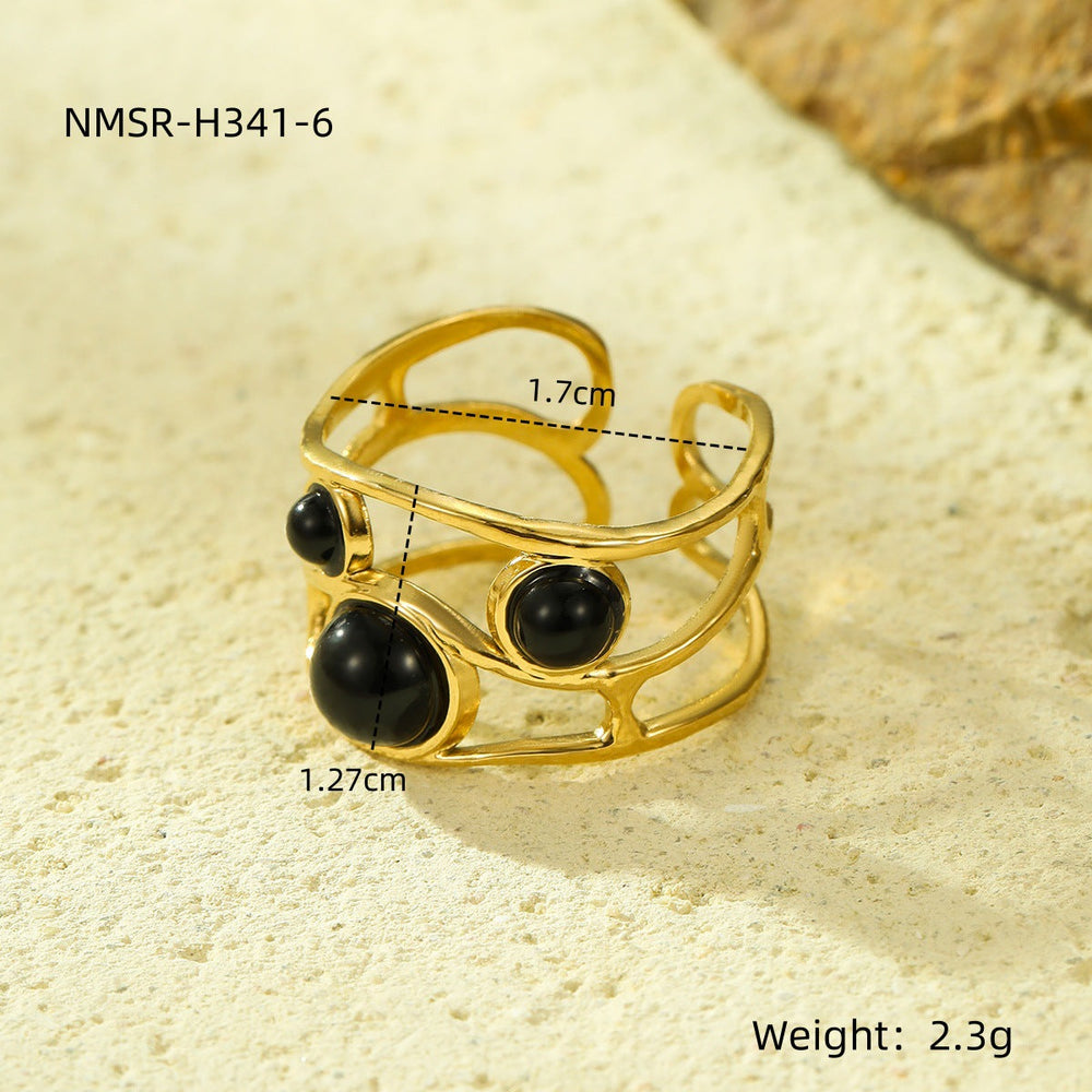 Natural Stone Ring 18K Gold Plating Stainless Steel High Grade Open Ring No Fading Sold Jewelry
