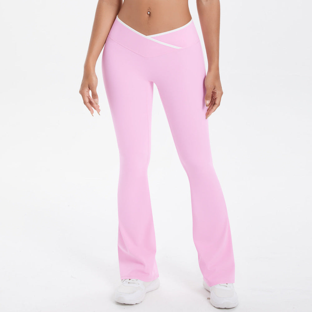 Nude Feel Skinny Yoga Pants Micro Pull Contrast Color Cross High Waist Wide Leg Bell Bottoms Women Sports Fitness Pants