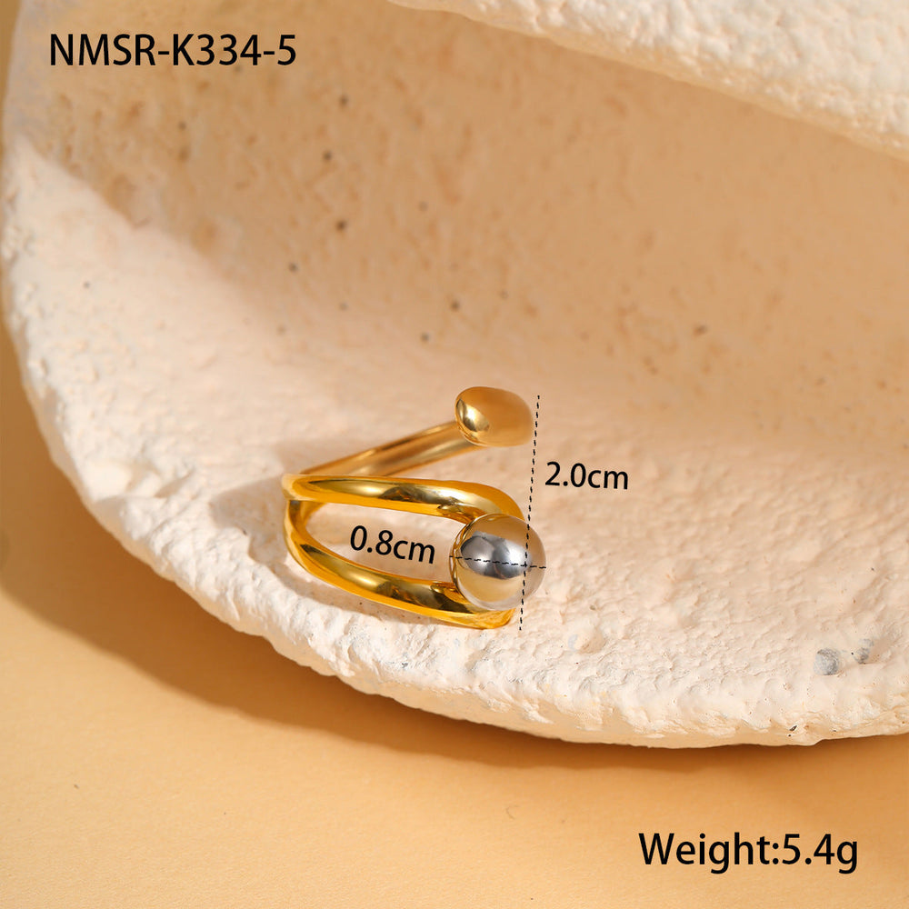 Stainless Steel Gold Silver Color Matching round Beads Design Open Ring Cold Personality Titanium Steel Hand Jewelry