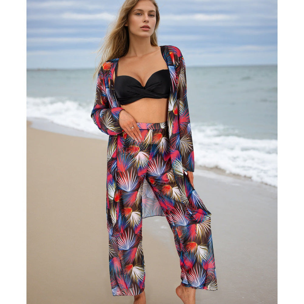 Four Piece Set Women Swimsuit Long Sleeve Blouse Sun Protective Pants Bikini