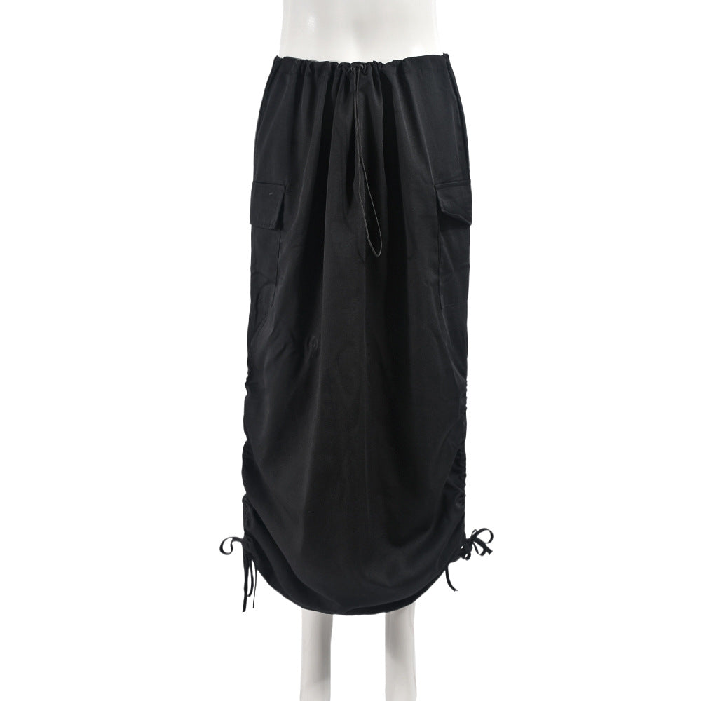 Women Personalized Pocket Elastic Waistband Drawstring Outdoor Skirt for Women