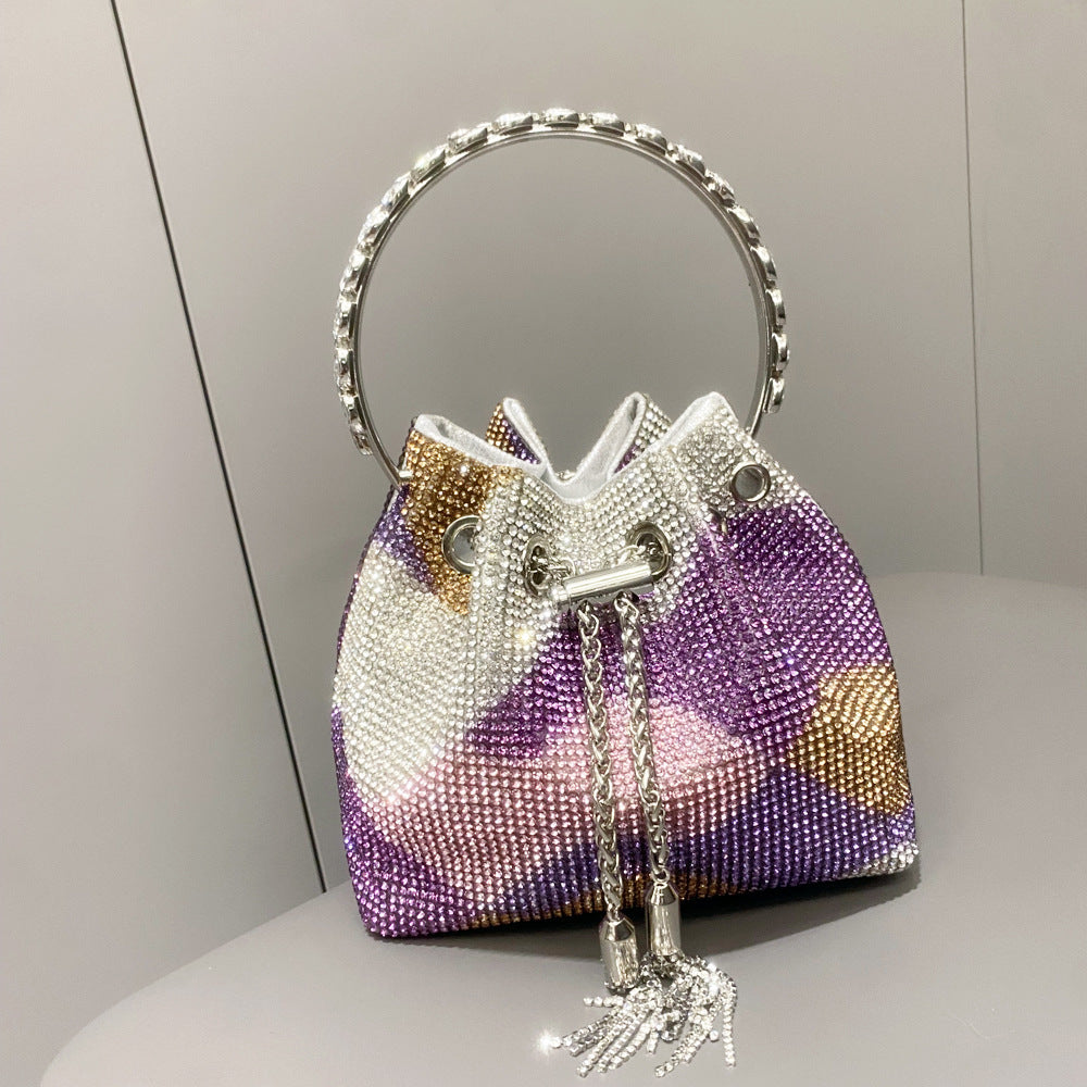 Women Bag Rhinestone Bucket Bag with Diamond Handle Handbag Shoulder Crossbody Small Bag Rhinestone Bag