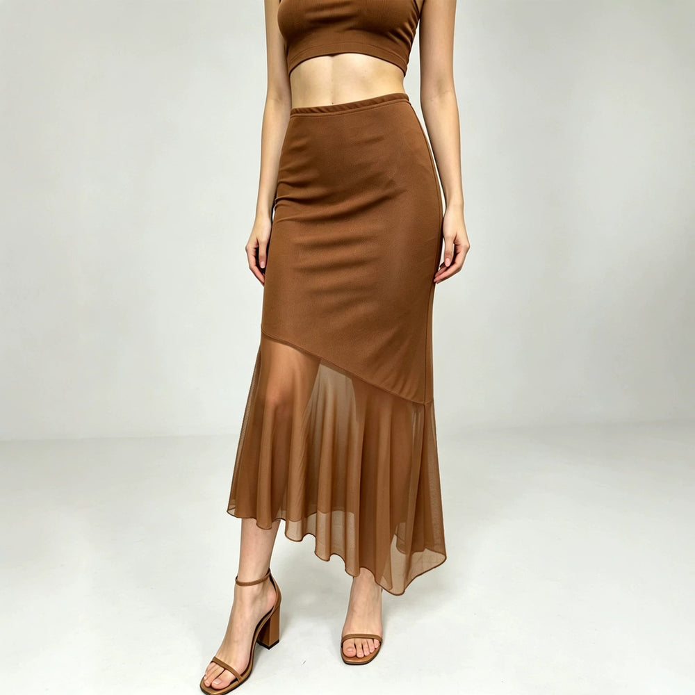 Summer Women Clothing Mesh Stitching Irregular Asymmetric Skirt Slimming Hip Skirt