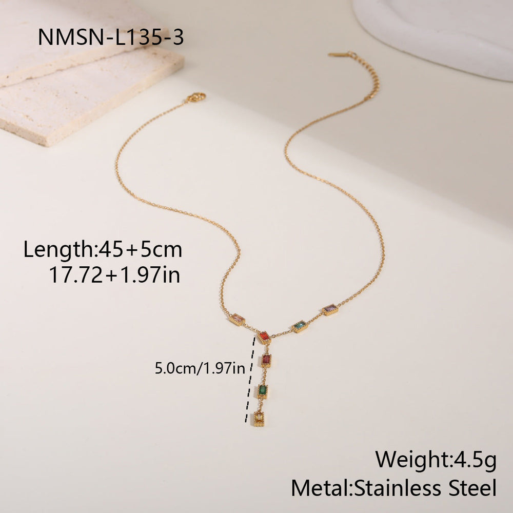 Floral Color Zircon Stainless Steel Necklace Y Word Chain High Sense Necklace