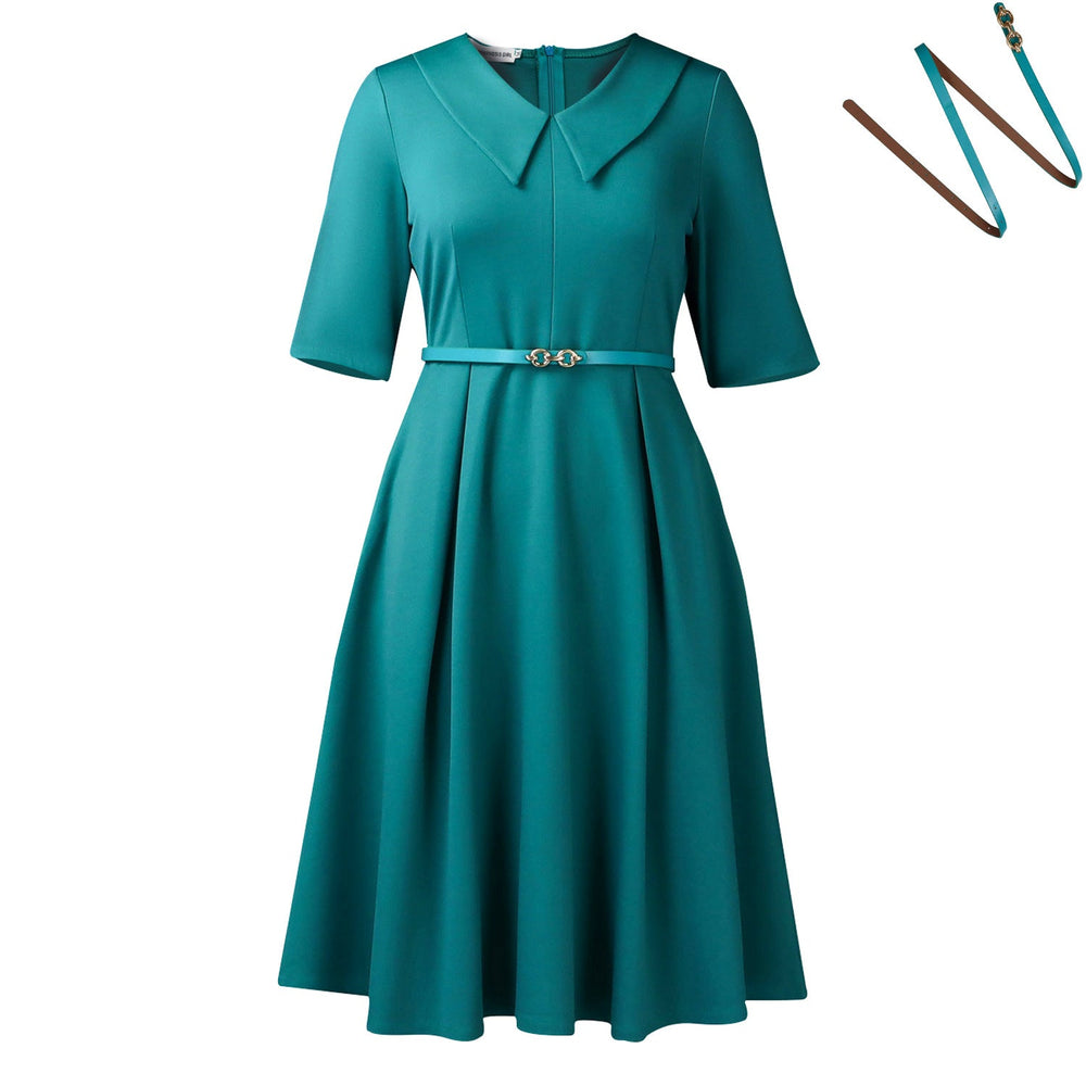 Women Clothing Autumn Elegant Solid Color Polo Collar Africa Dress
