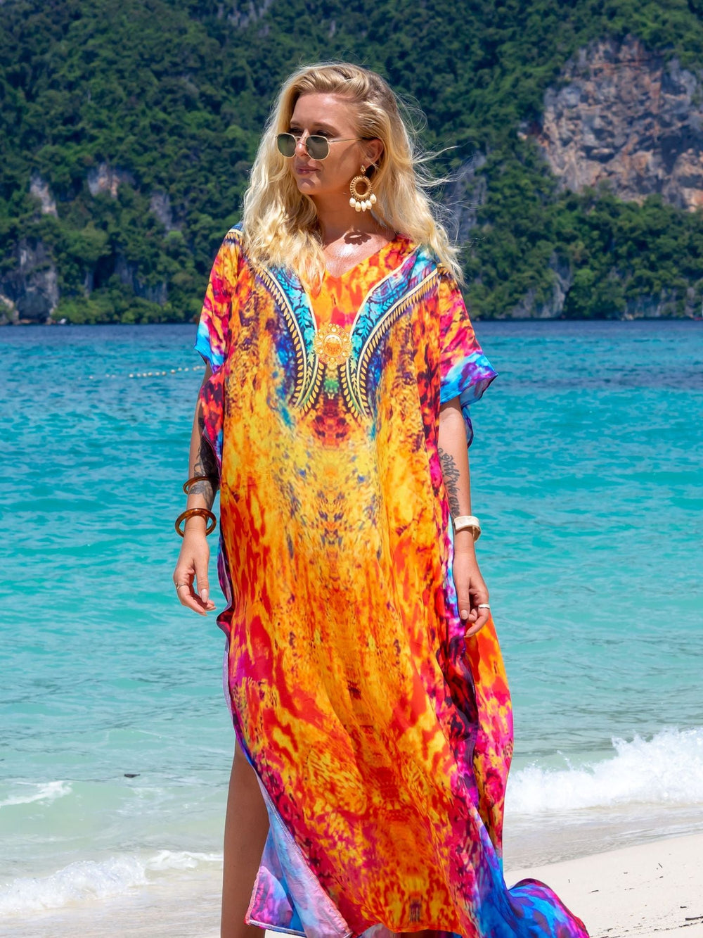 Printed Robe Seaside Holiday Sun Protection Shirt Beach Dress Bikini Swimsuit Blouse Outer Wear