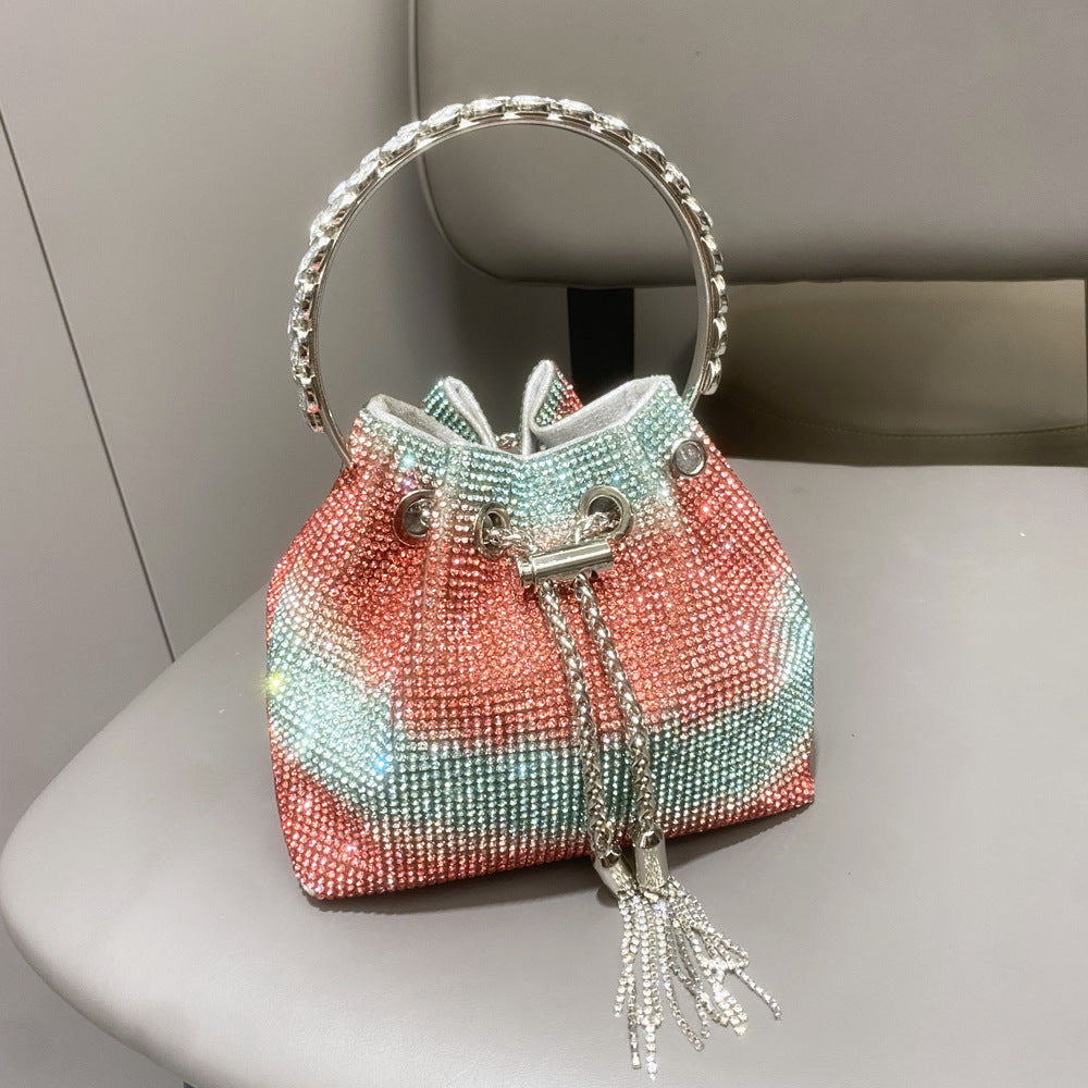 Women Bag Rhinestone Bucket Bag with Diamond Handle Handbag Shoulder Crossbody Small Bag Rhinestone Bag