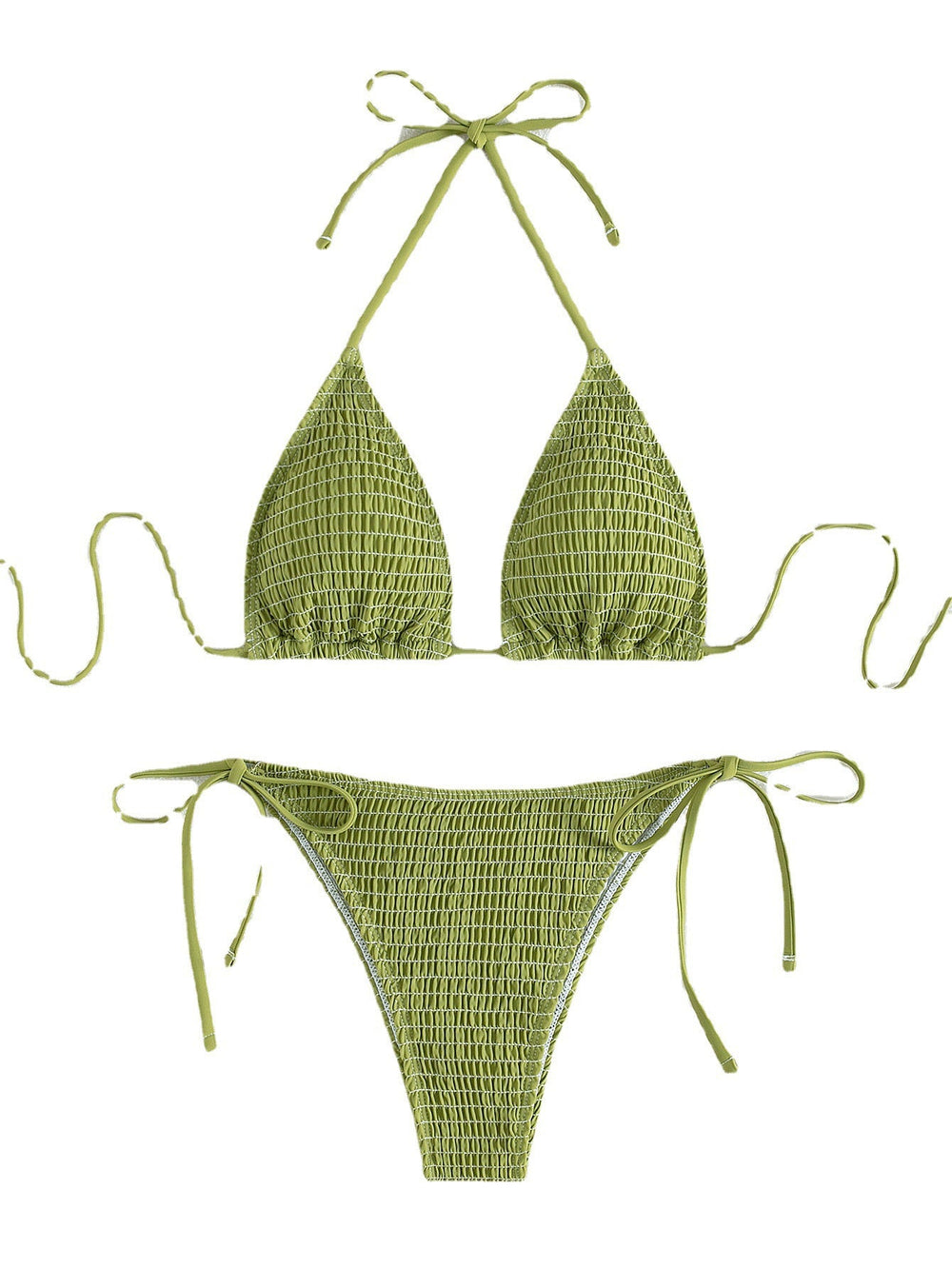 Printing Halter Spaghetti Straps Sexy Bikini Pleated Lace up Triangle Spring Split Swimsuit