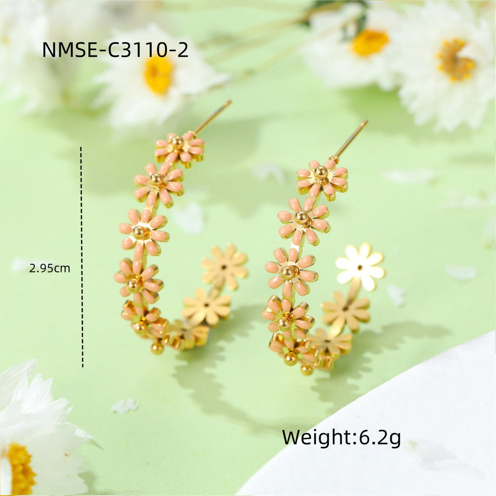 High Grade Drop Oil Titanium Steel Floral Earrings Women Non Fading 18K Gold Stainless Steel Earrings