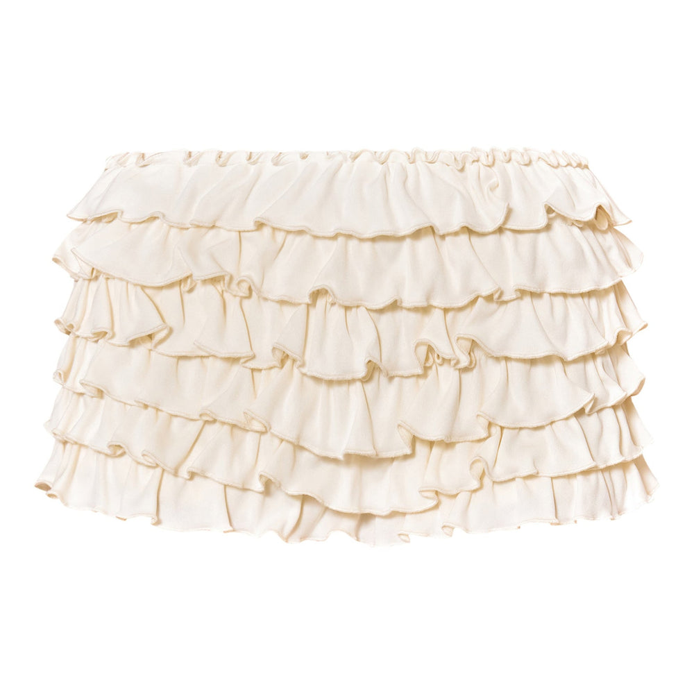 Women Clothing Solid Color Frill Wavy Casual Lantern Dress Short Skirt Culottes