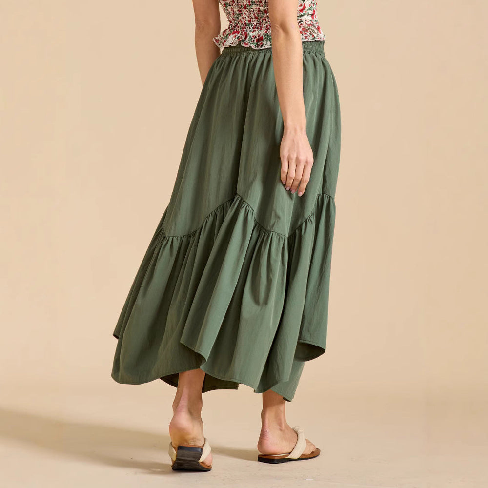 Women Wave Lace up Adjustable Skirt High Waist Elastic Large Swing Skirt Retro Long Skirt