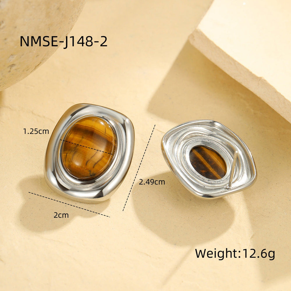 French Old Money Tigereye Oval Earrings Women Atmosphere Elegance Retro Earrings Earrings