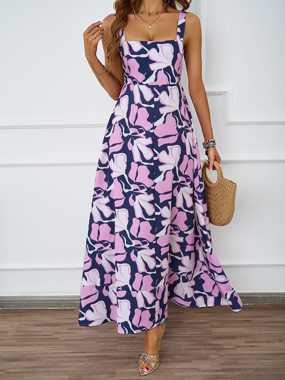 Women Clothing Summer Casual Strap Elegant A line Dress Floral Printed Dress