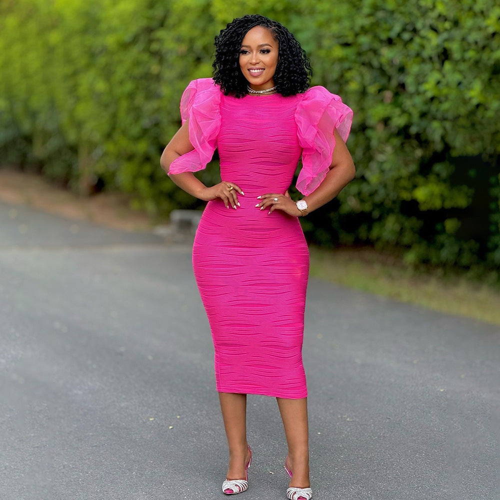 Women Clothing Stitching Ruffle Sleeve Summer Africa Dress