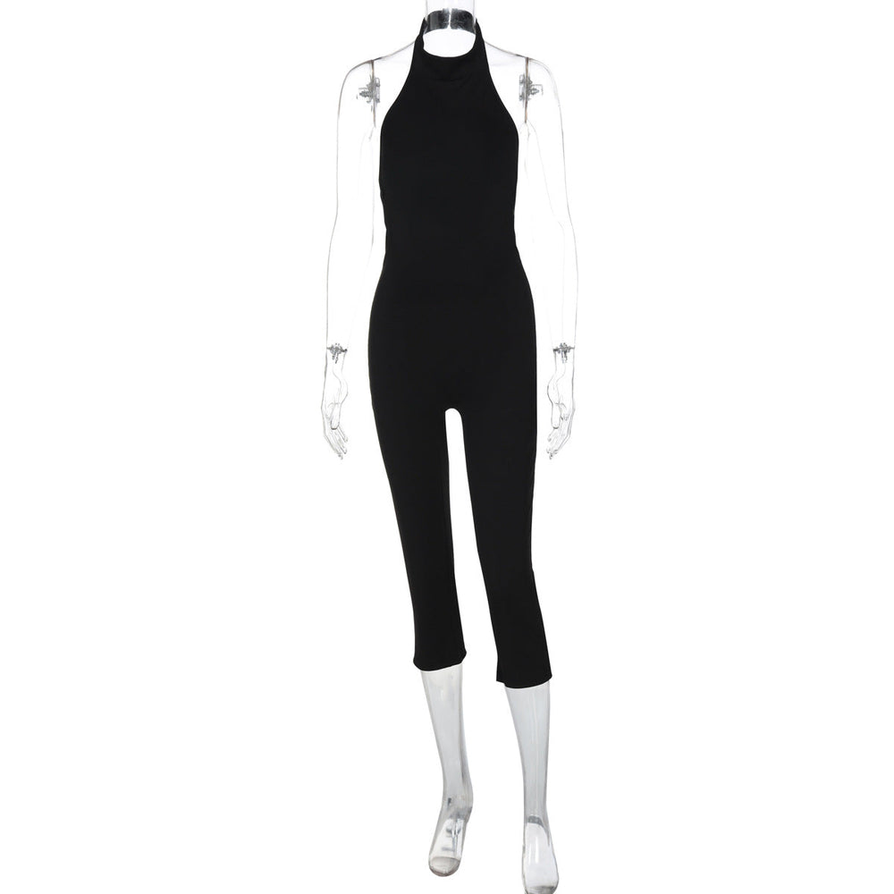 Women Clothing Summer Solid Color Sleeveless Halter Backless Sexy Slim Fit Bodysuit