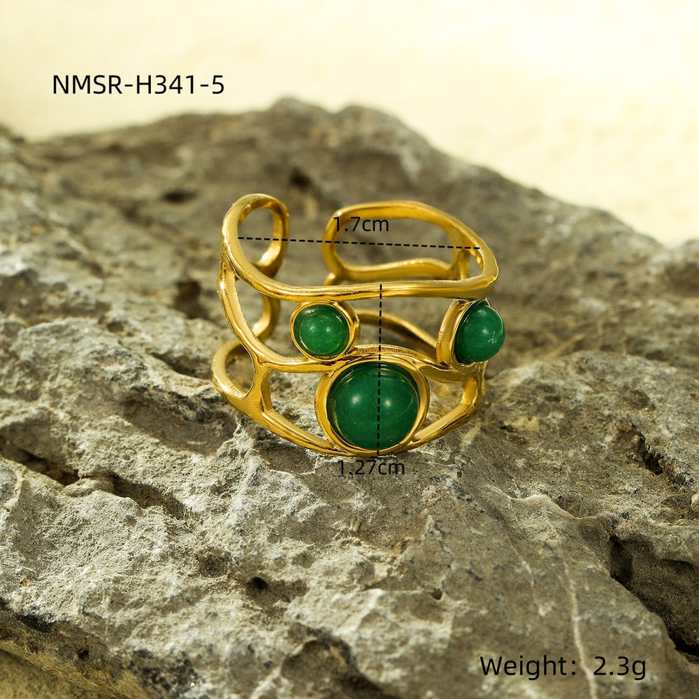 Natural Stone Ring 18K Gold Plating Stainless Steel High Grade Open Ring No Fading Sold Jewelry
