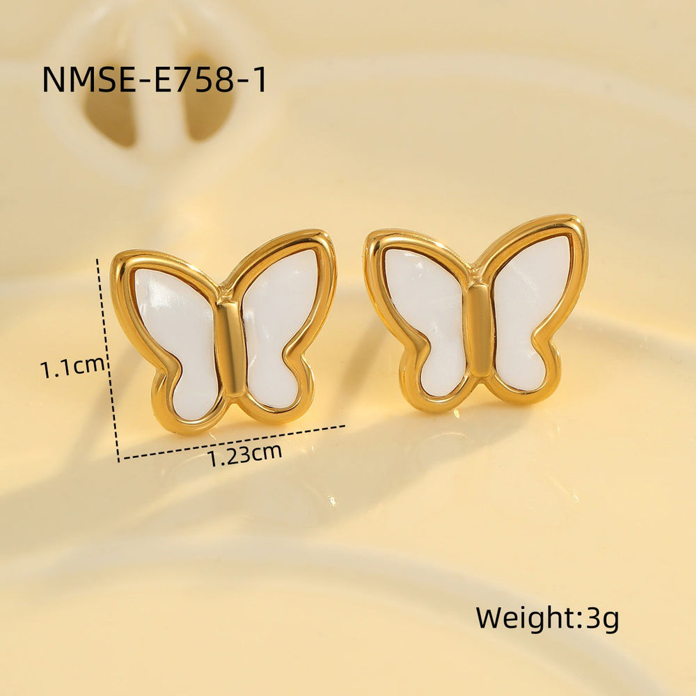 Shell Butterfly Necklace Jewelry Set Women Clavicle Chain Non Fading Ear Stud Ring
