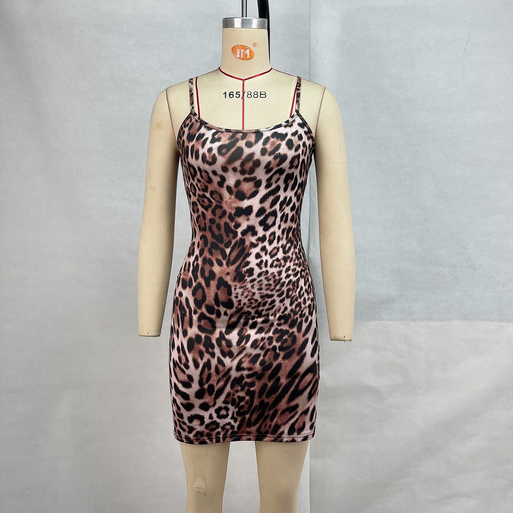 Women Clothing Leopard Print Sexy Strapless Suspenders Dress Women Backless Hip Dress