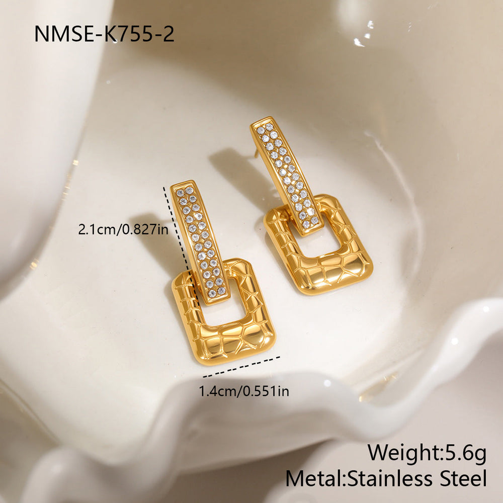 Retro Geometric Abstract Diamond Stud Earrings Stainless Steel Earrings Non Fading Gold Plated Light Luxury Earrings for Women