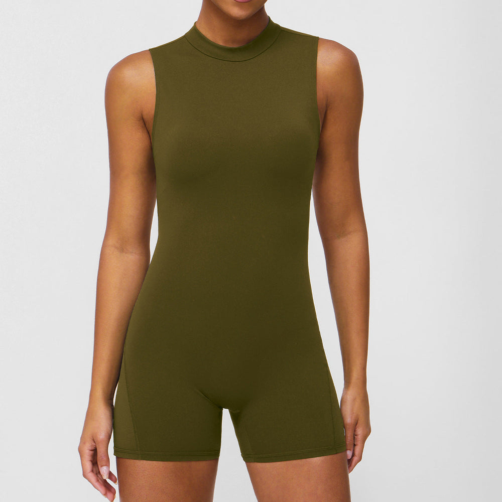Bare Back Tight Sleeveless Yoga Bodysuit Hip Lifting Wrinkle One Piece Indoor Training Workout Clothes Women