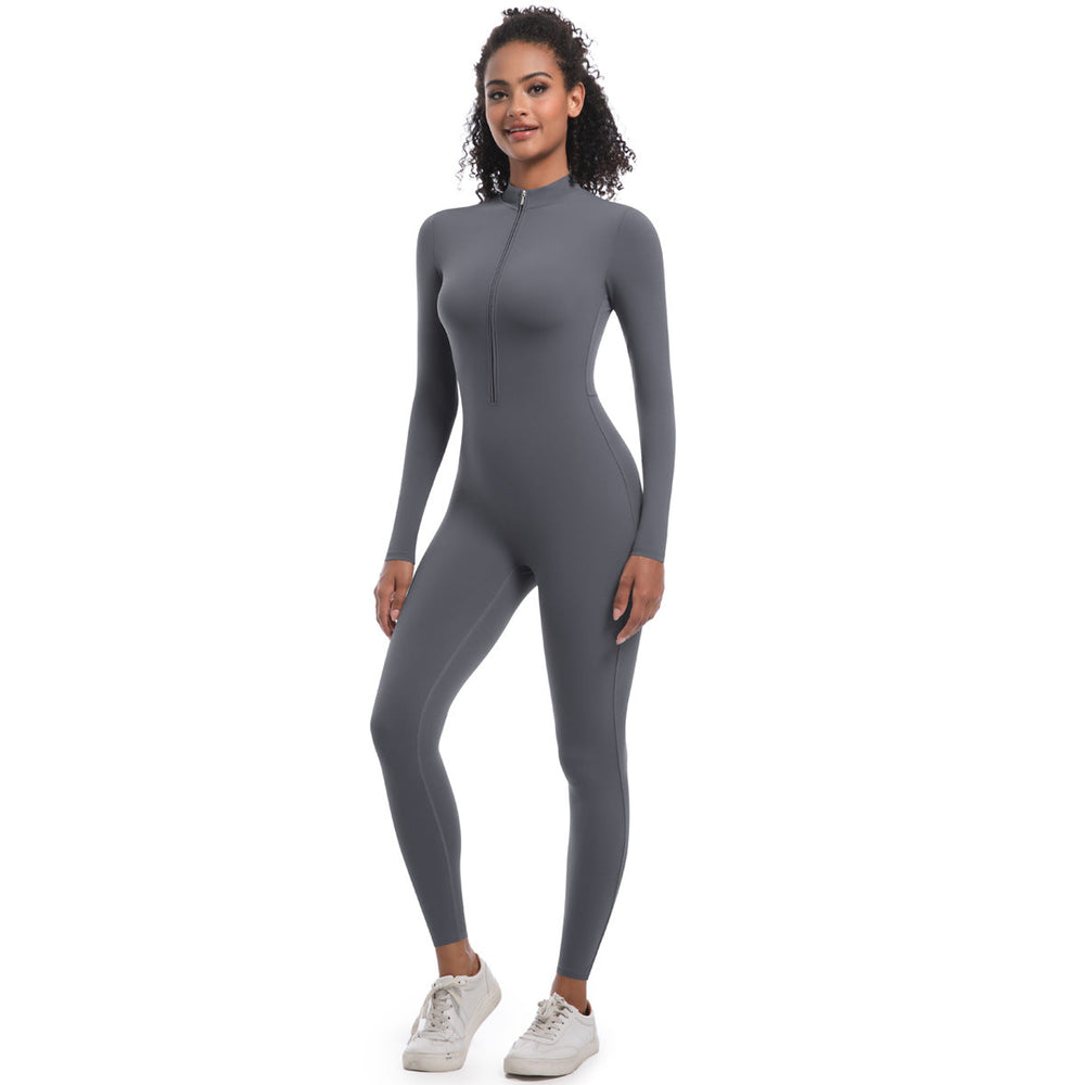 Zipper Nude Feel Long Sleeve Yoga Jumpsuit High Strength Running Fitness Clothes Sports Trend One Piece Tights