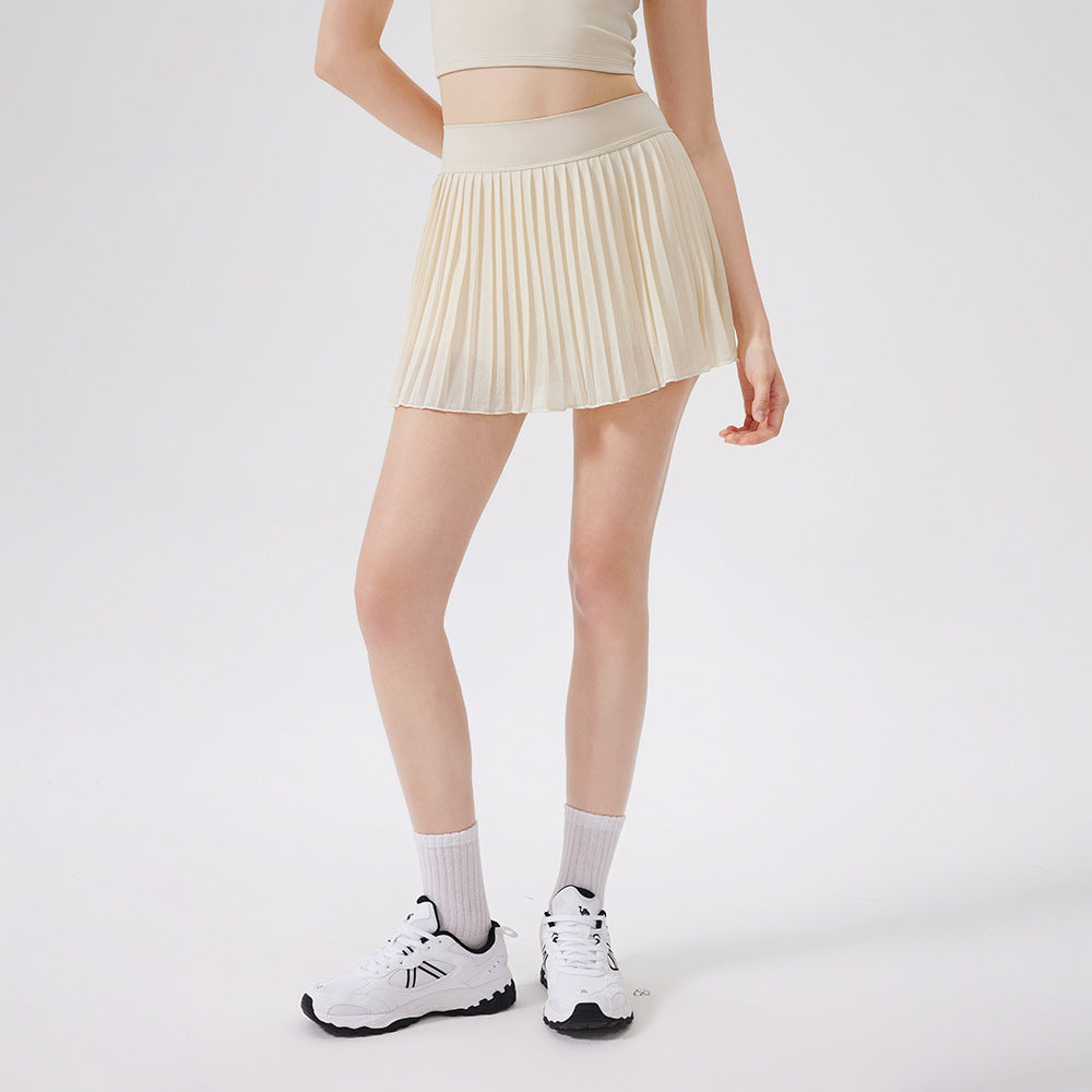 Summer Elastic High Waist Slimming Yoga Skirts Lined Light Belt Pocket Tennis Skirt Casual Outdoor Pleated Skirt